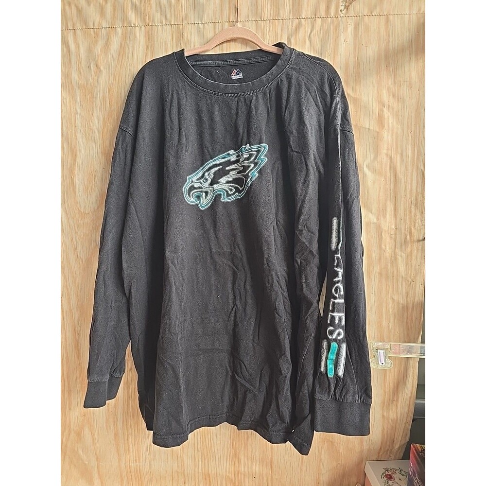 Philadelphia Eagles NFL Majestic Brand Long Sleeve Black Shirt Size 3X